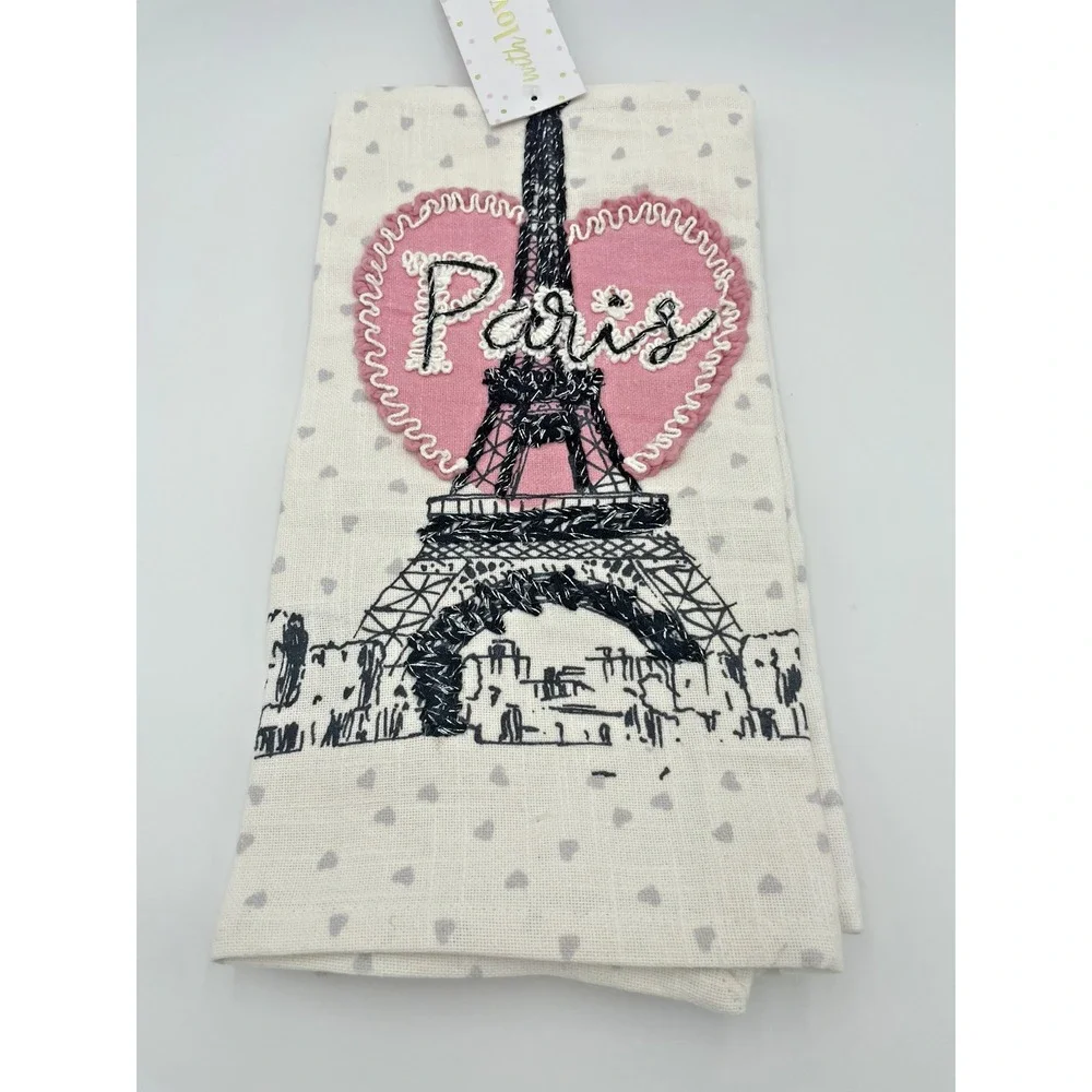 Set  2 Paris Themed Kitchen Towels Eiffle Tower Black Pink Heart French Kitchen‎